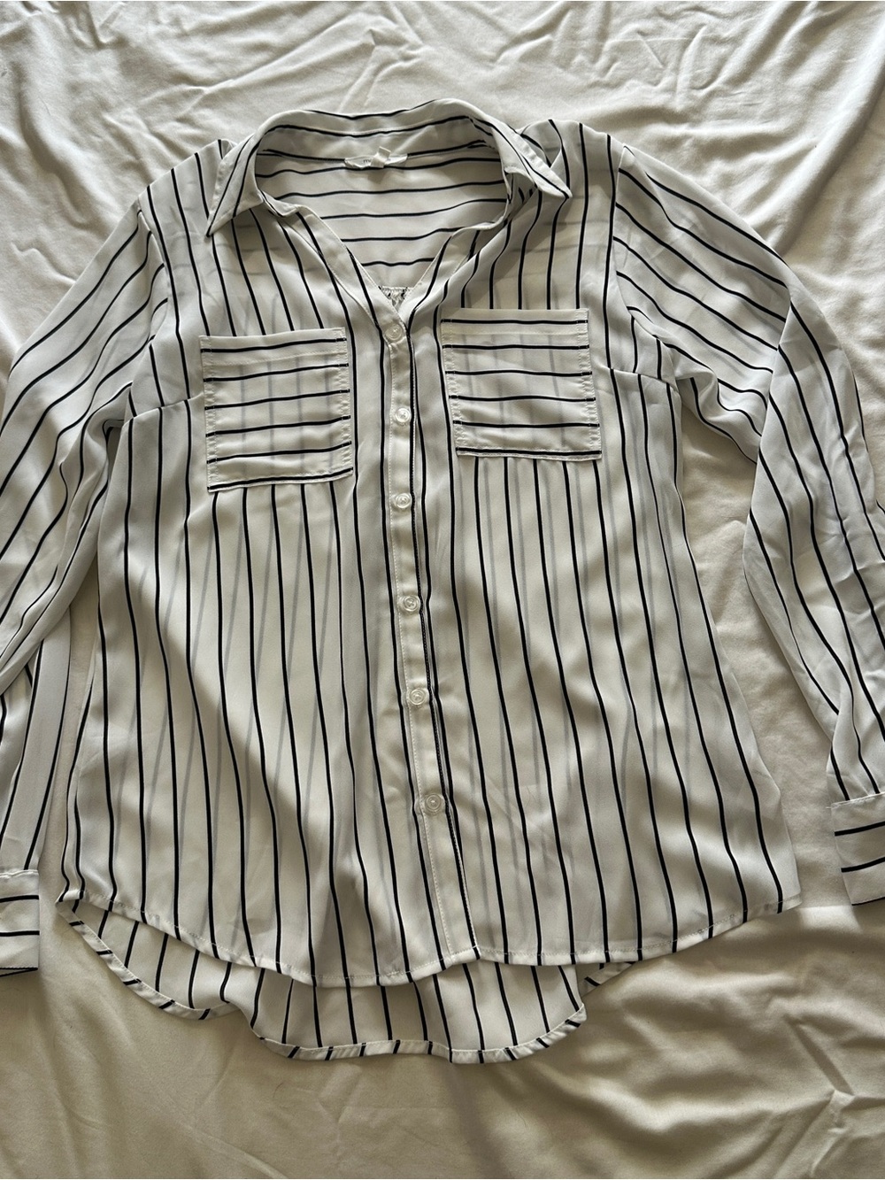 Maurices White Blouse with Black Stripes
